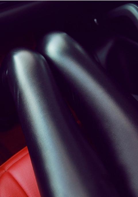 Leggings Pianura Elastico Pelle Di Cuoio Nero