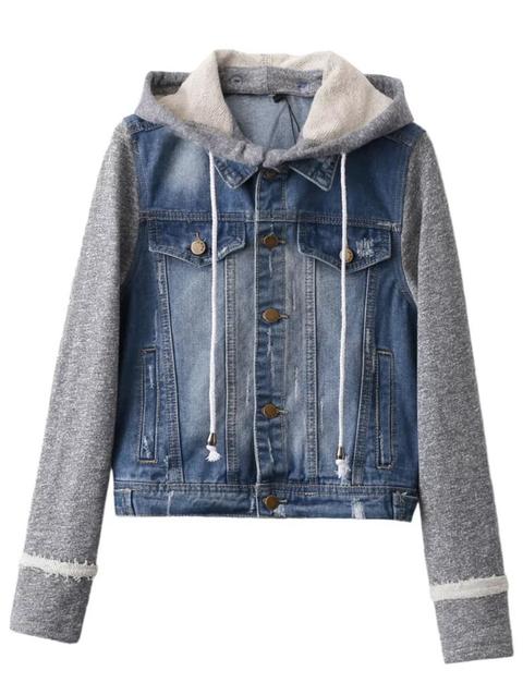 Jacket Con Mangas En Contraste Y Capucha Denim - Azul