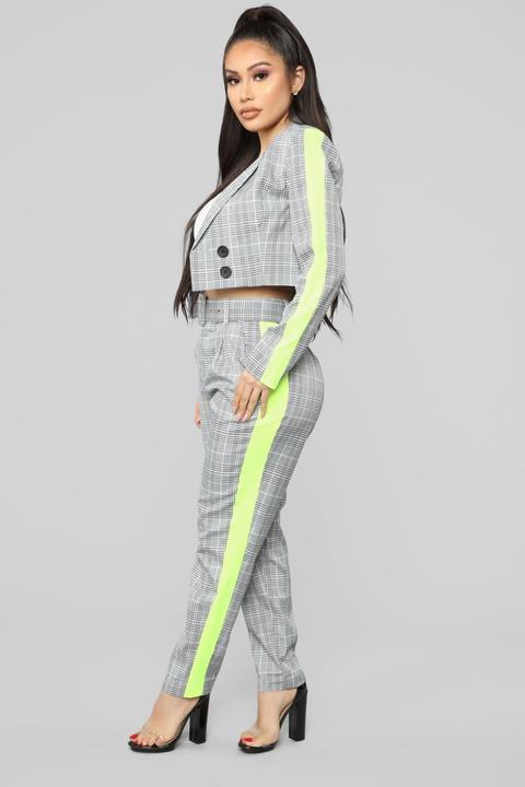 Workin' It Plaid Blazer Set - Black/neon Yellow