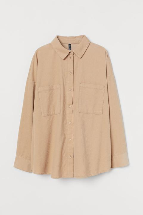 Camisa Oversize De Pana - Beis