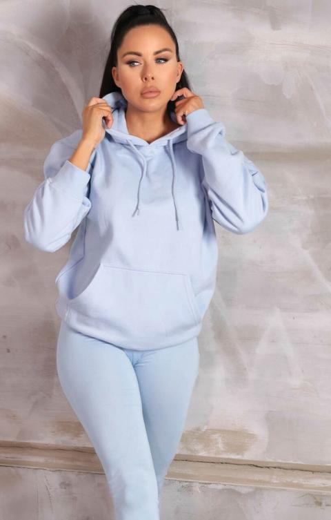 Pastel Blue Oversized Long Sleeve Front Pocket Drawstring Fleece Hoodie - Stella