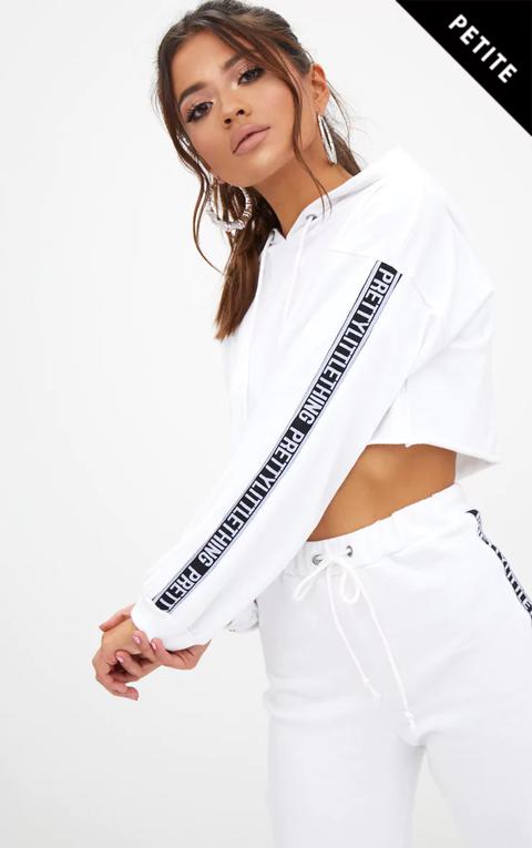 Petite White Plt Cropped Hoodie, White