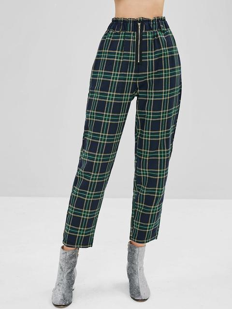 Pantaloni A Quadretti A Vita Alta Multi