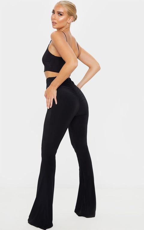 Black Flare Ruched Bum Slinky Trouser
