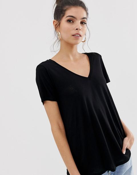 Asos Design - T-shirt Nera Con Scollo A V - Nero