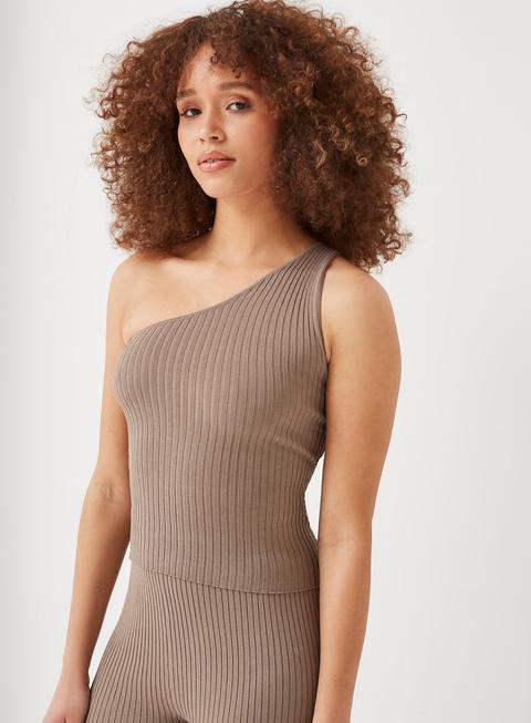 Inka One Shoulder Knitted Top Mocha