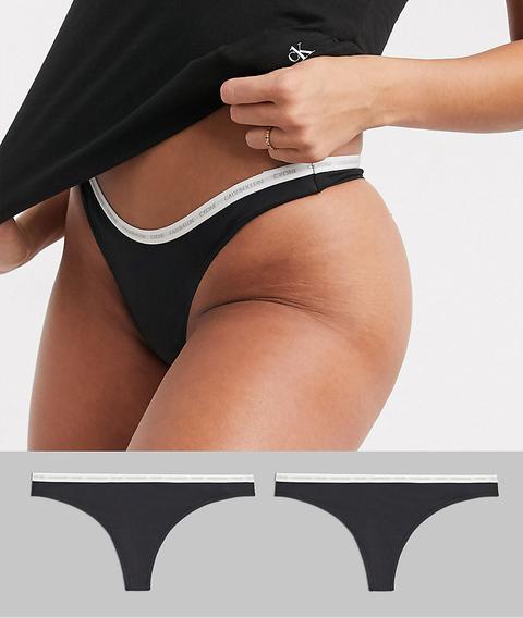 Calvin Klein Ck One Cotton 2 Pack Thong In Black