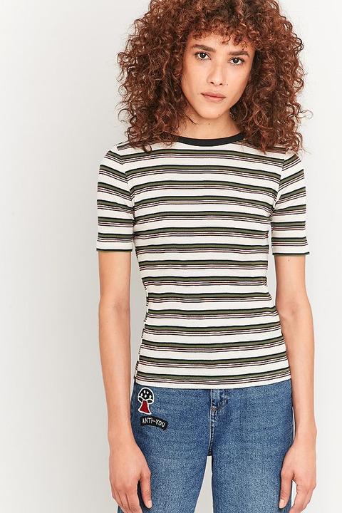 Urban Outfitters Neat Cream Striped Ribbed T-shirt