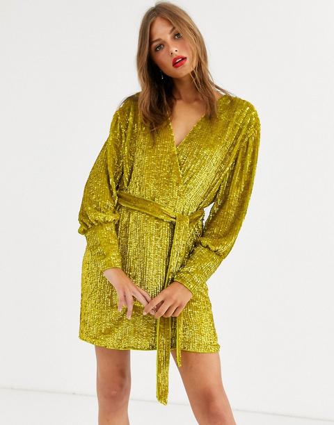 Minivestido Cruzado Con Lentejuelas De Asos Edition-amarillo