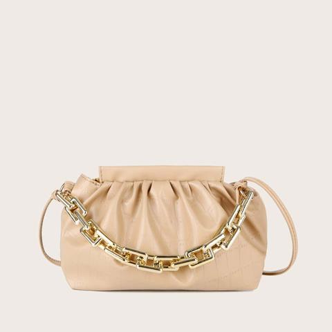 Croc Embossed Chain Ruched Bag