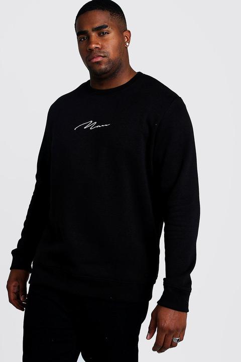 Mens Black Big And Tall Man Script Jumper, Black
