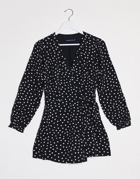 Abercrombie & Fitch Wrap Dress In Polka Dot-black