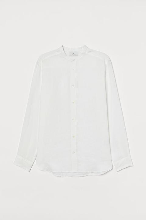 Linen Grandad Shirt - White