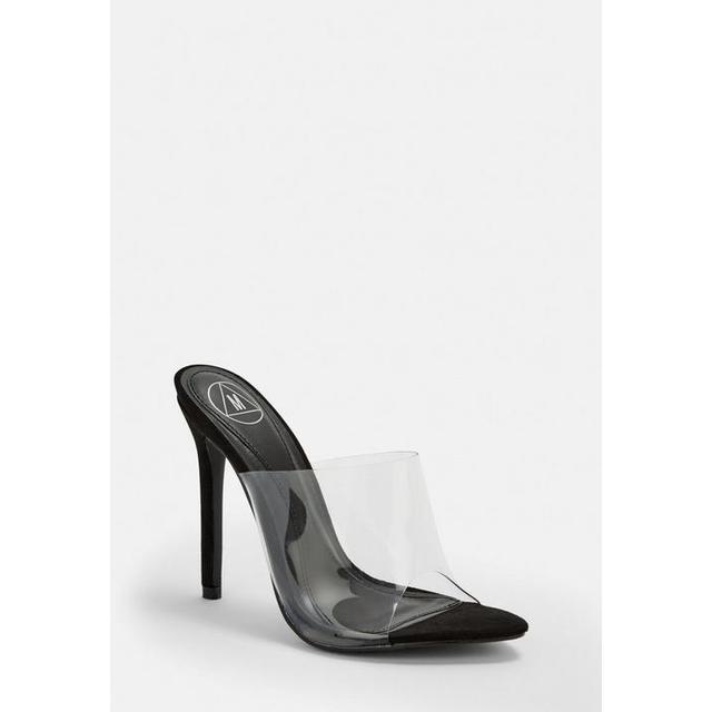 Black Pointed Clear Mules, Black from 