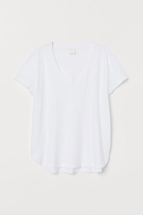 T-shirt À Encolure En V - Blanc