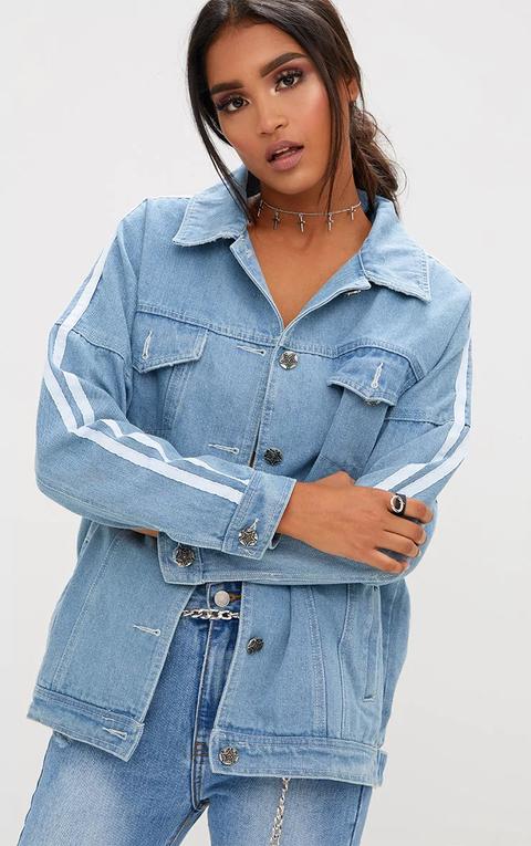 Light Wash Sport Stripe Denim Jacket