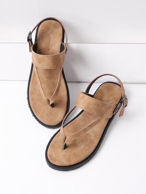 Sandalias Planas Con Tiras En El Dedo