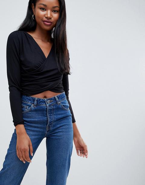 Asos Design - Crop-top Im Wickeldesign - Schwarz