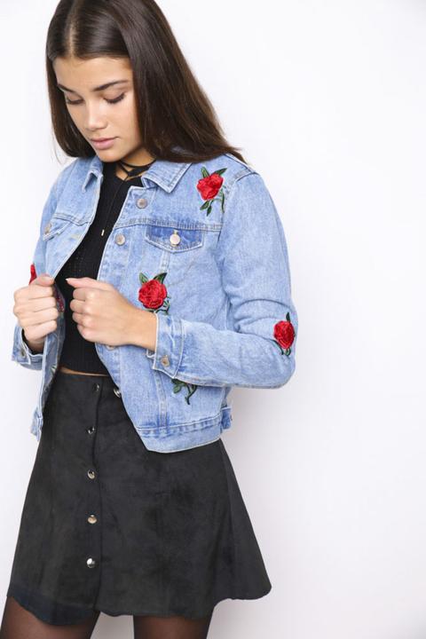 denim jacket with roses