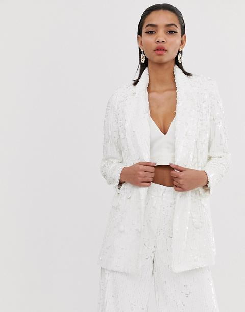 Americana De Doble Botonadura Y Lentejuelas De Asos Edition-blanco