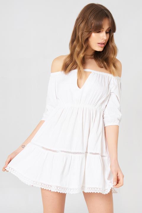 Off Shoulder Crochet Dress White