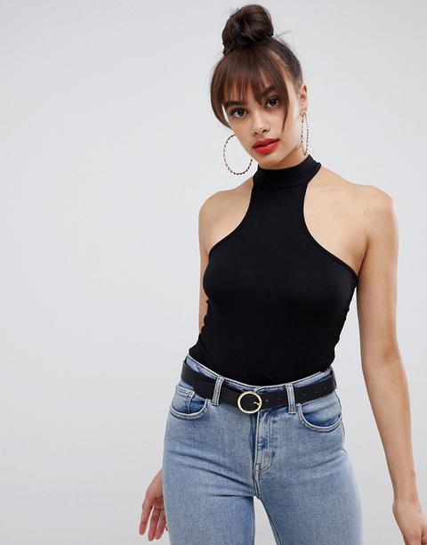 Asos Design Sexy Cutaway High Neck Top In Black