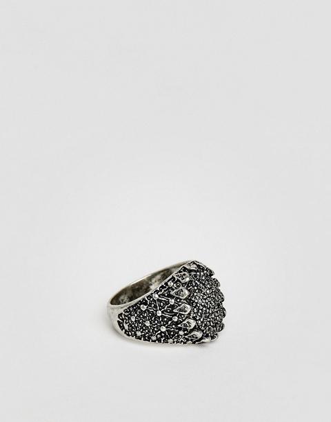 Asos Edition Statement Ring In Silver With Crystals