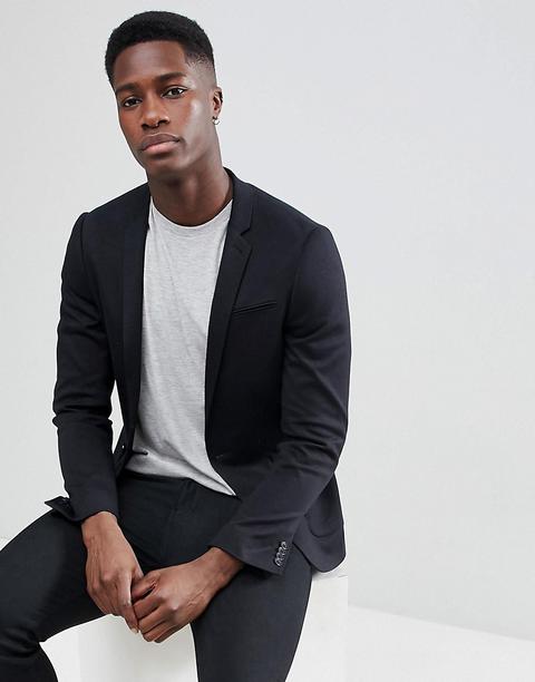 Asos Design Super Skinny Blazer In Black Jersey