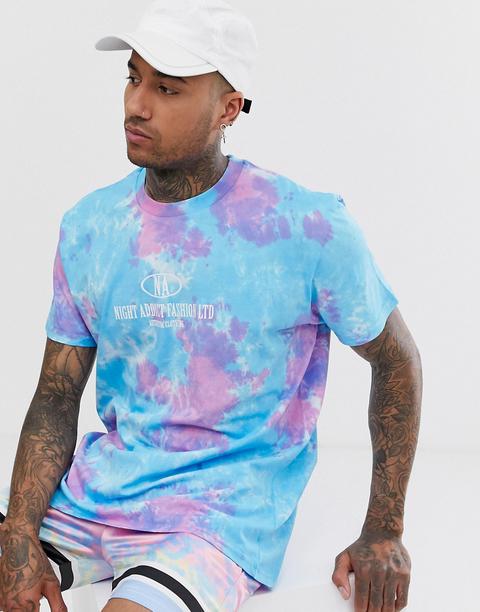 Night Addict - T-shirt Oversize Effet Tie-dye-bleu