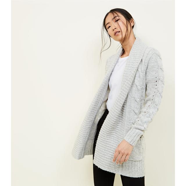 new look grey cable knit cardigan