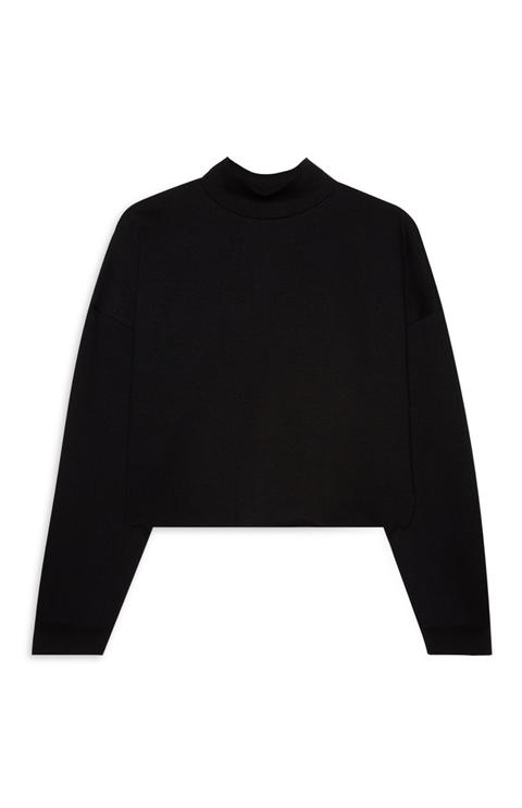 Black High Neck Crop Jumper