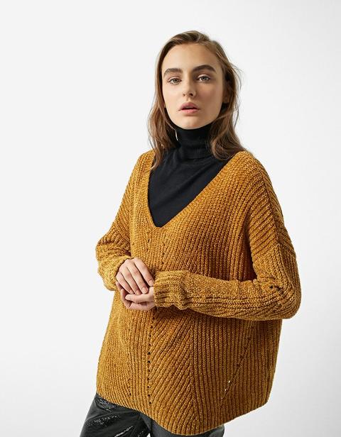 Maglia Ciniglia Traforata Senape