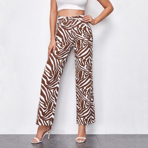 High Waist Zebra Striped Jeans