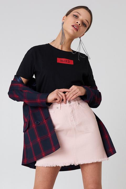 Pink Raw Hem Denim Skirt