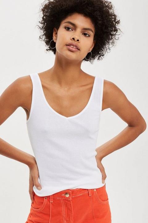 Womens V-neck Vest Top - White, White