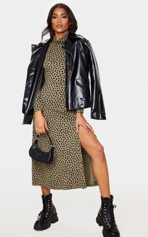 Khaki Dalmatian Sleeve Midi Dress