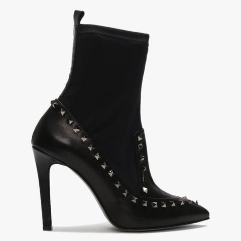 Dinisty Black Leather Studded Ankle Boots