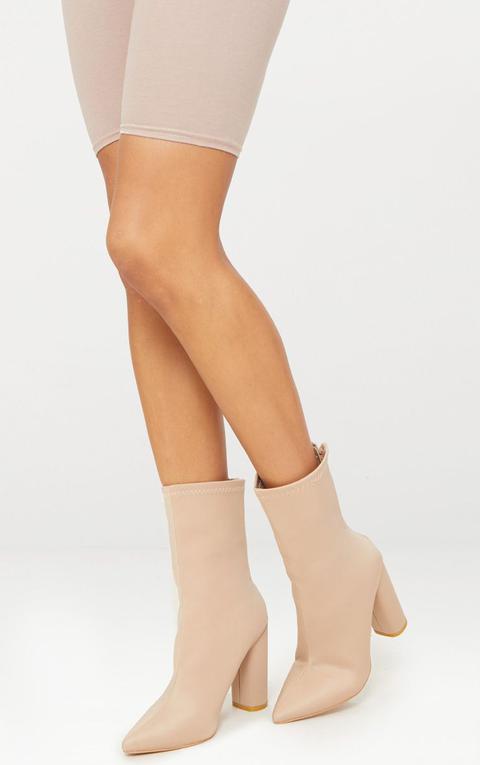 Addie Nude Neoprene Pointed Sock Boots, Pink