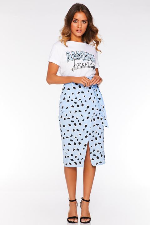 Pale Blue Dalmatian Print Wrap Skirt from Quiz on 21 Buttons