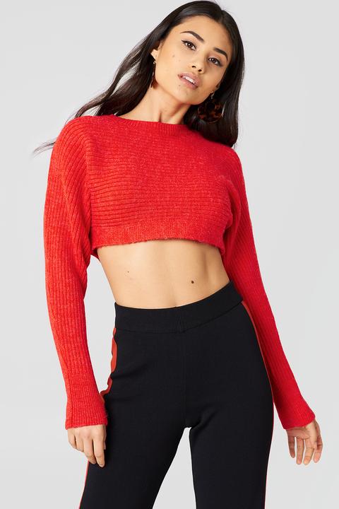 Na-kd Cropped Batwing Sweater - Red