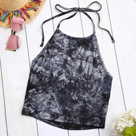 Top-stampa Allacciato Al Collo Tie Dye - Bianco Nero