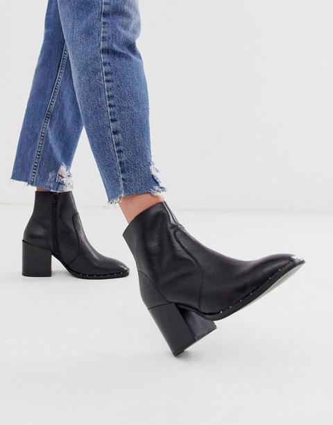 Botas De Tacón Cuadrado De Cuero Con Tachuelas En Negro Restore De Asos Design