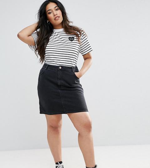 Falda Vaquera De Talle Alto En Negro Desgastado De Asos Design Curve