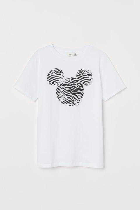 H & M - T-shirt Con Motivo - Bianco