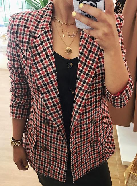 Chaqueta Cuadros Granate Boton