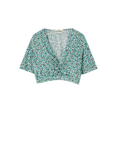 Blusa Flores Frunce Pecho