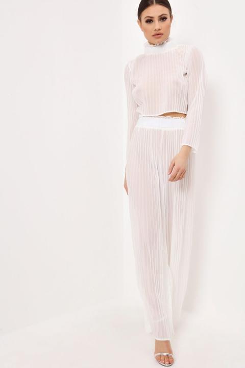 White Pleated Wide Leg Trousers