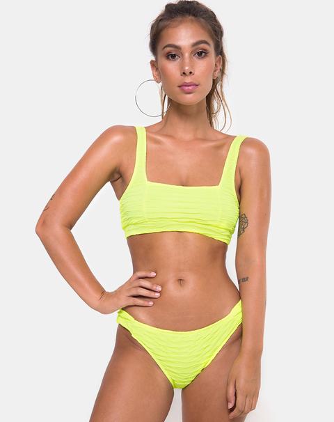 Shani Bikini Top In 80's Crinkle Sour Lime By Motel