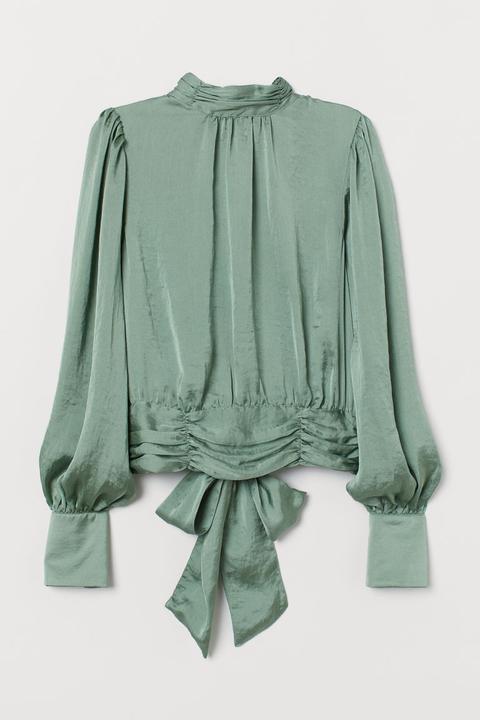 H & M - Camicetta In Satin Con Nastri - Verde