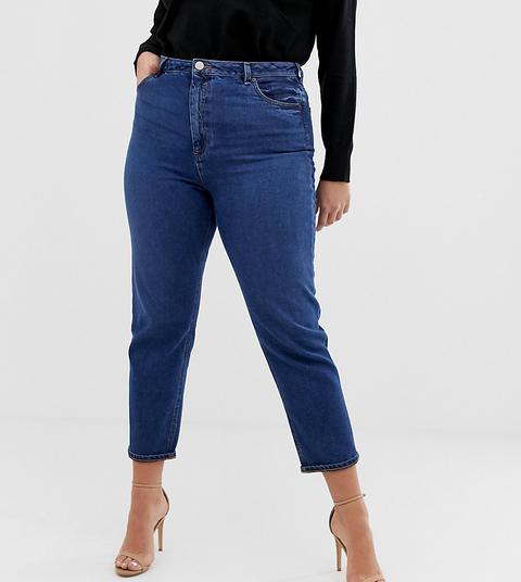Asos Design Curve Recycled High Rise Farleigh 'slim' Mom Jeans In Dark Wash-blue